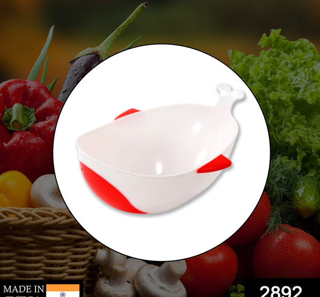 Plastic bowl with strainer for washing rice, pulses, and vegetables