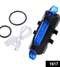 Blue waterproof LED bicycle front light, rechargeable.