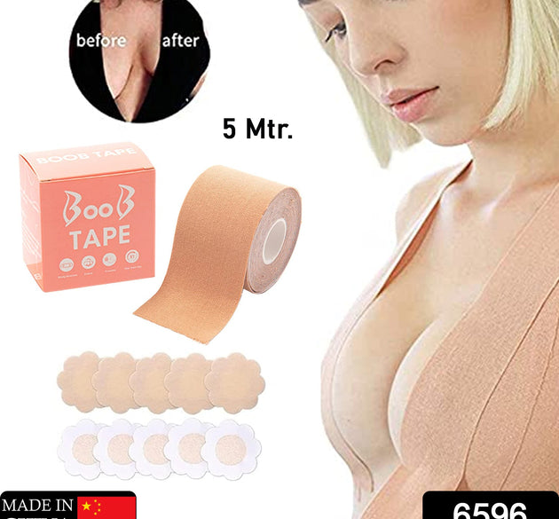 Boob Tape with Nipple Covers: Cotton, Breathable, Lift & Support (5m, 10 Pairs)