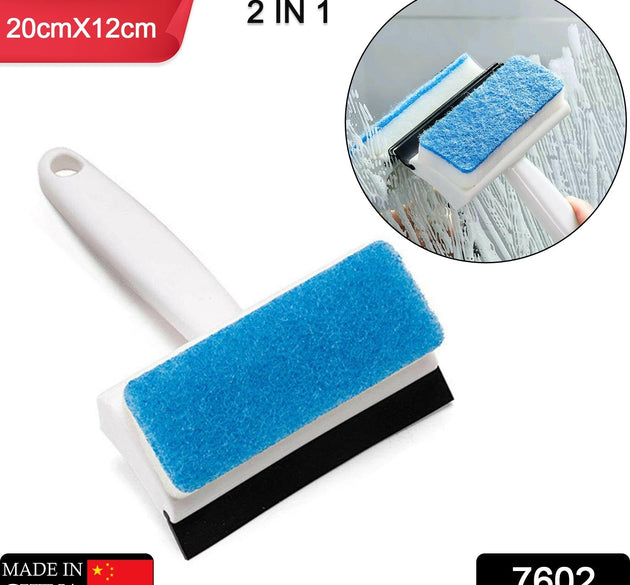 Glass wiper and cleaning brush for mirrors and tiles