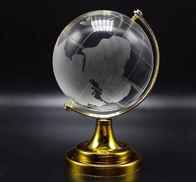 Crystal Globe / World Map 50 mm with Golden Stand