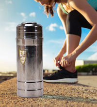 Stainless steel insulated water bottle, front view