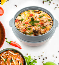 Insulated steel casserole with a floral pattern