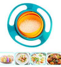 Rotating baby bowl for easy serving of food to toddlers, reducing spills.