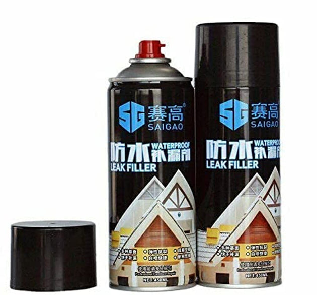 Rubber sealant spray for leaks and cracks.