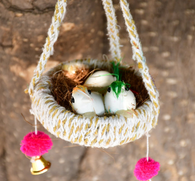 Artificial jute hanging birds nest decorative item