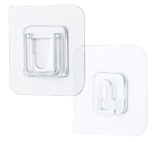 Transparent adhesive hook for hanging items, clear design