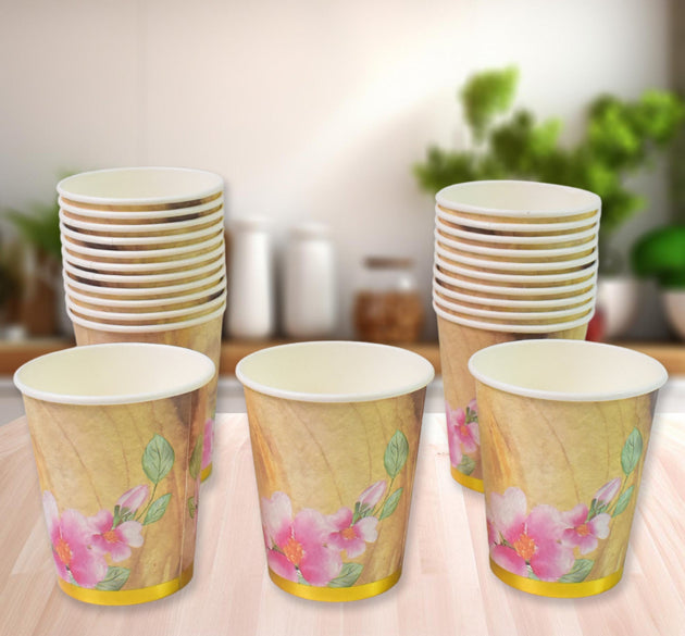 Disposable Paper Cups, Disposable Tea, Coffee Cups (24 Pcs Set / Mix Color & Design)