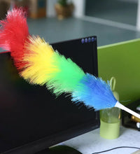 Microfiber dusting stick with colorful feathers