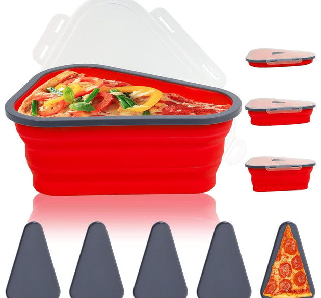 Reusable Pizza Storage Containers with 5 Microwavable Serving Trays, Silicone Container Expandable & Adjustable for Packing Pizza at home / outdoor