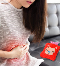 Pink cat hot water bag with cover for menstrual cramps and body warmth