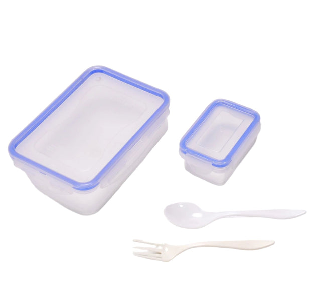 Air-tight lunch box with small square container, multiple views