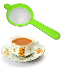 Tea and coffee strainers in multiple colors, ideal for kitchen use.