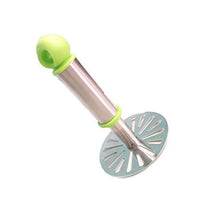 Ganesh masher for potatoes and pav bhaji, plastic handle, silver, oval shape.