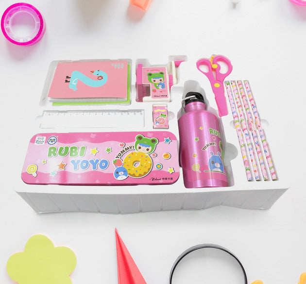 12-Piece Stationery Set: Pencil Box, Pencils, Erasers & More