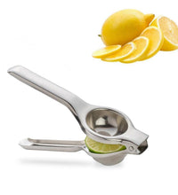 Stainless steel lemon squeezer.