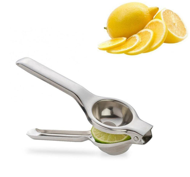 Stainless steel lemon squeezer.