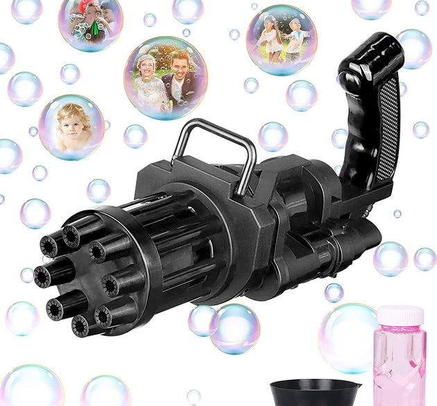 Battery-operated bubble gun with eight holes for bubbles