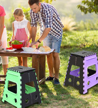 Compact 18-inch stool for adults and kids, foldable for easy storage, brown color.