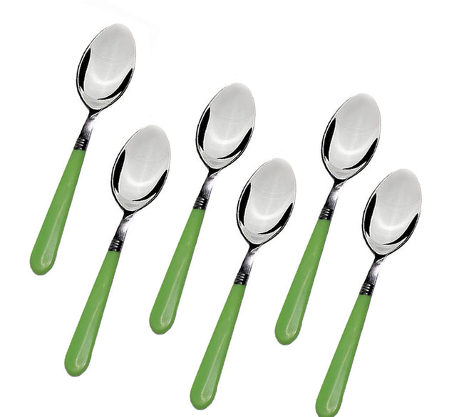 Stainless steel dining spoons set of 6 with comfortable grip handles.