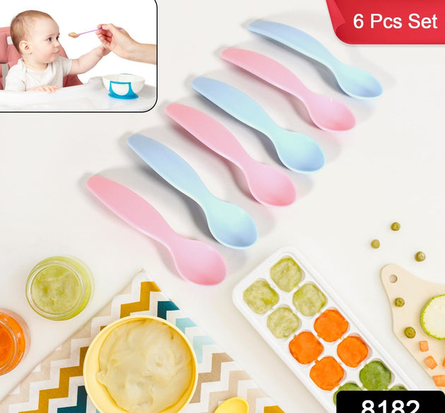 Kids Cute Food Grade Foods Feeding Training Baby Spoon (Set of 6 pcs)