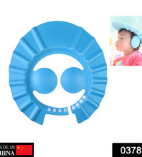 Soft shower cap for babies with adjustable fit.