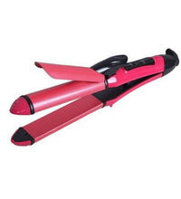 Hair iron with straightening and curling functions.