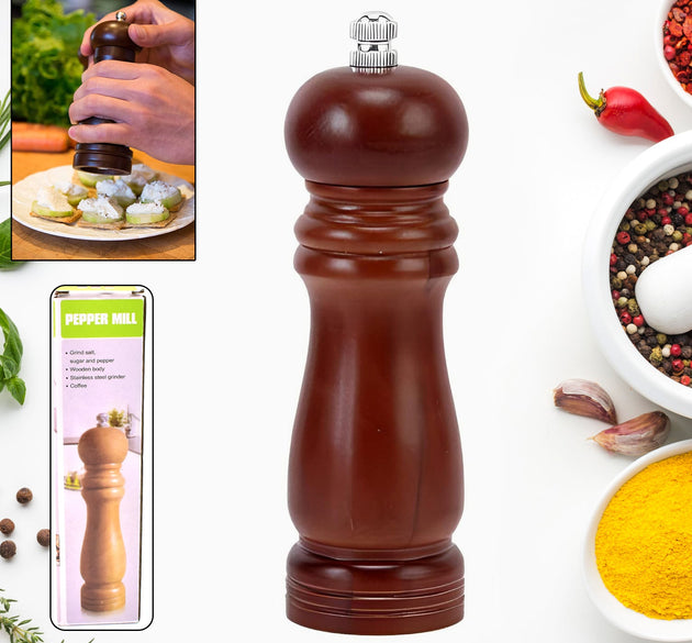 Wooden Pepper Mill 8 inch Tall - Best Pepper Grinder