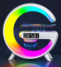 Smart Alarm Clock with G-Shape RGB Light Bluetooth Speaker, Wireless Charging