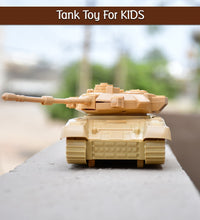 Toy army tank, pull back action, side view