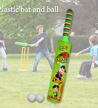 Children playing with lightweight plastic bat, ball, and hockey set