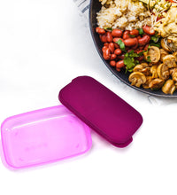 Easy-to-clean plastic lunch box with multiple compartments.