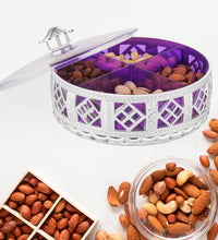 4-Compartment Round Silver Box for Dry Fruits