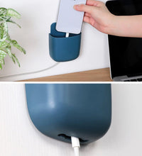 Mobile phone charging storage case with wall mount.