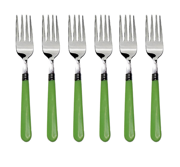 Stainless steel dining forks set of 6 with comfortable grip for home use.