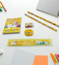 6-piece stationary set with ruler, pencils, and sharpener