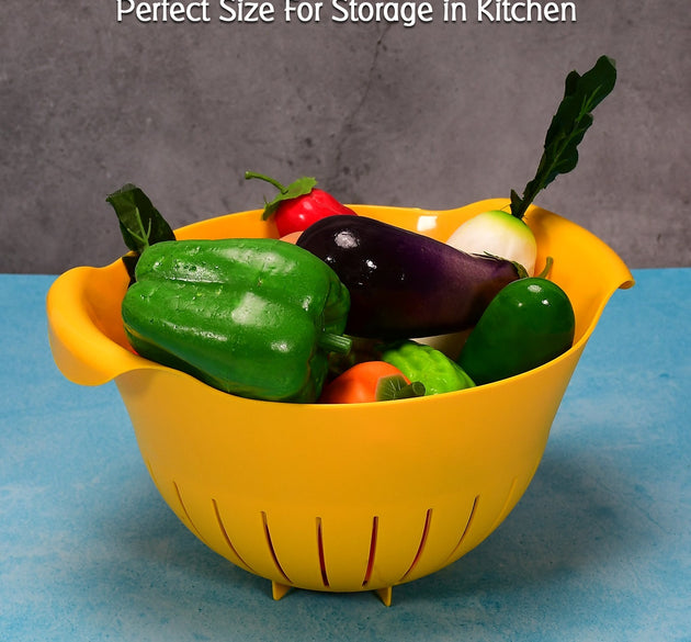 Bowl with strainer for washing fruits and veggies.