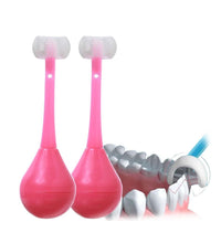 Children's 3-sided toothbrush, soft bristles and silicone head, ideal for ages 2-12.