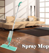 Spray mop head with cleaning pad attached