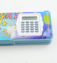 Pencil box with calculator and geometry tools