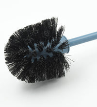 Round toilet brush in holder for neat storage