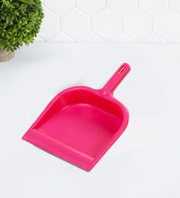 Lightweight plastic dustpan with handle, suitable for all surfaces.