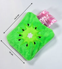 Hot water bag with green sun cover for soothing hands, feet, and neck pain