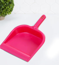 Multi-surface plastic dustpan with handle, durable for everyday use.