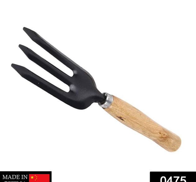 Steel hand weeding fork, black handle.