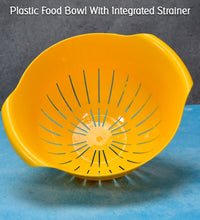 Washing bowl with integrated strainer for pasta.