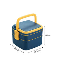 Bento lunch box with blue double layers and spoon