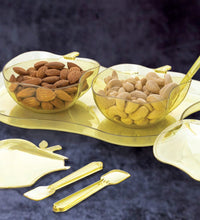 Apple-shaped bowl with spoon and tray for serving snacks