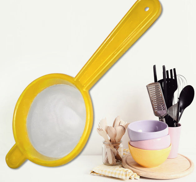 Multicolored tea and coffee strainers, set for various beverages.