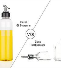 1-liter oil bottle, transparent plastic, with easy-to-use spout.